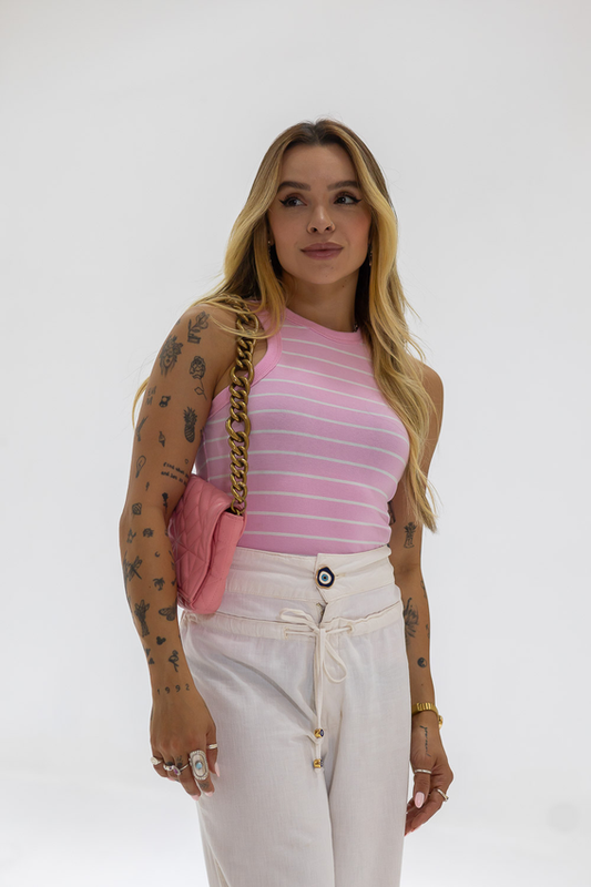 Musculosa a rayas color rosa